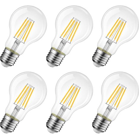 ORION91oficial® - Pack x 6 Bombilla LED A60 E27, Estándar Filamento 8w (=60w) 806lm, No Regulable, Luz Blanco Cálido 2700K, 25000h Foco, Iluminación, Aplique, Lámpara, Bombilla - spaziOrion91