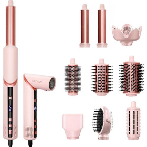Coiffeur 9 en 1 haute vitesse à air chaud avec affichage numérique de la température, technologie ionique, 3 réglages de chaleur/froid, léger pour cheveux bouclés, raides, ondulés, salon et (1/5)