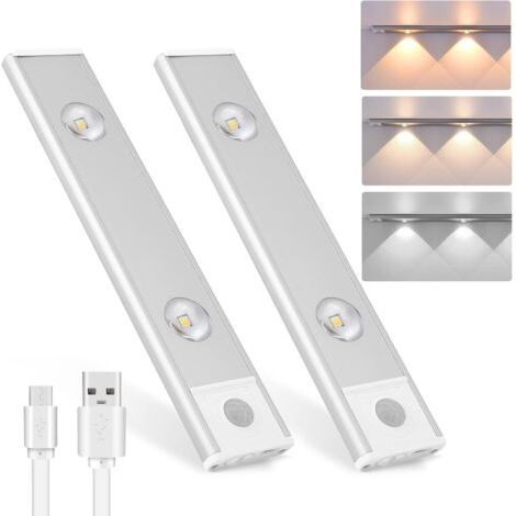 2PCS Lampes LED sans Fil Lumière de Placard,Lampes de Dessous d'armoire à Gradation,Détecteur de Mouvement, 3 Modes d’Éclairage,Lumière de Placard pour Cuisine,Chambre,Couloir, Escalier (1/5)