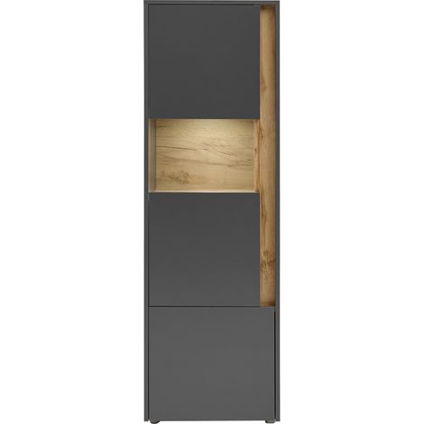 Wohnzimmer Vitrinenschrank CRISP-61 in anthrazit mit Absetzungen in Wotan Eiche Nb., B/H/T: ca. 50/155/40 cm (1/4)