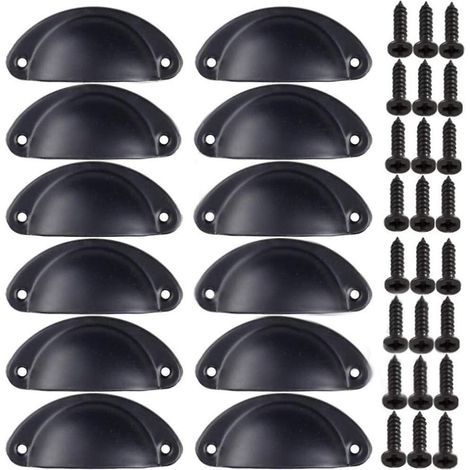 Poignée de porte/tiroir/placard style rétro (lot de 12) noire (1/4)