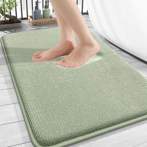 Tapis de bain en mousse à mémoire de forme - Doux - Antidérapant - Lavable - Épais - Absorbant - 40 x 60 cm - Vert sauge (1/5)