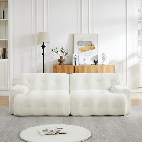 2-Sitzer-Sofa 224 x 104 x 66 cm aus beigem Chenille ohne Montage HAVRYA (1/5)