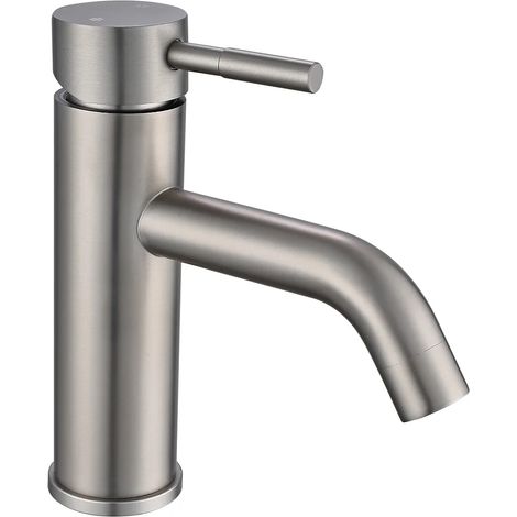 Rubinetto miscelatore meccanico arrotondato H17 cm in inox nichel spazzolato - SALAVAN (1/5)