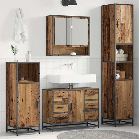 Juego de muebles de baño con cajón 3 pcs Madera vieja
