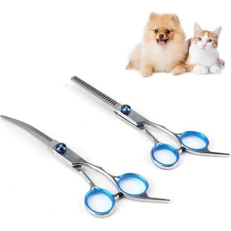 2Pcs Ciseaux de Toilettage Chien,Ciseaux Effileur pour Chats, Ciseaux Courbés pour pour Animaux,Ciseaux pour Chien Acier Inoxydable (1/4)
