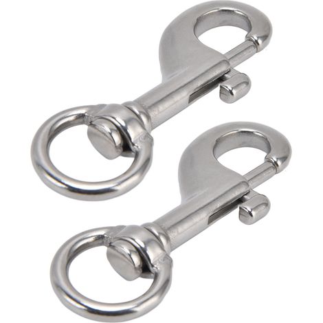 Lot de 2 mousquetons à œillet rotatifs en acier inoxydable 316 de qualité marine, clip de plongée simple extrémité 87 mm