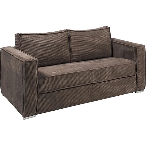 Divano letto 3 posti express in velluto a coste marrone con seduta memory foam - Letto 140 cm - Materasso 14 cm - LORETO (1/5)