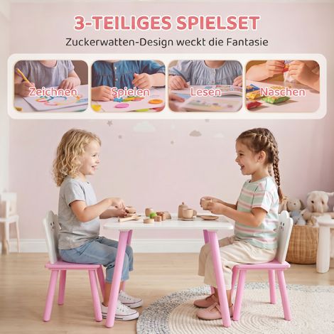 Table et chaises enfant ensemble 3 pièces, 1 table 2 chaises, rose et blanc (1/5)