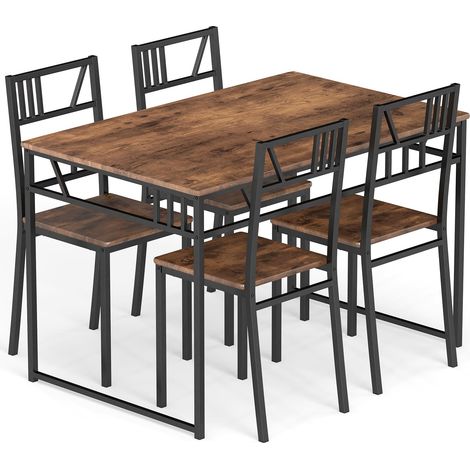 COSTWAY 5 Pcs Dining Table Set Industrial-Style Kitchen Table & 4 Chairs-Coffee
