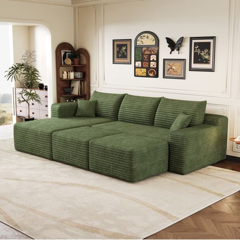 Canapé d'angle modulable 4 places, en velours côtelé, vert