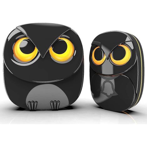Sonnette sans fil, motif hibou mignon, résistante aux intempéries IP55, avec télécommande extérieure - portée sans fil de 300 mètres, 1 récepteur + 1 émetteur, noire-AquaForge (1/5)
