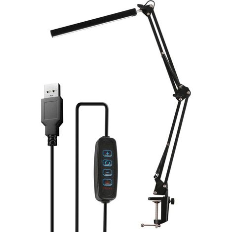 Lampe bureau LED intensité variable pince – 3 modes couleur, 10 niveaux luminosité – Fonction mémoire – Support flexible 360° – Bras articulé métal (1/5)