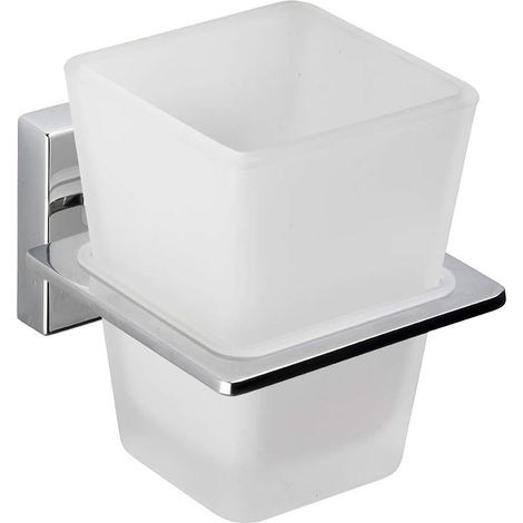 Croydex Flexi-Fix Frosted Glass Square Bathroom Tumbler & Wall Mount - Cheadle (1/5)