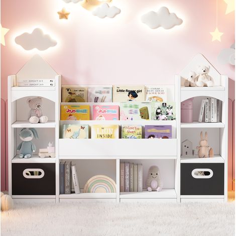 Librería infantil con forma de castillo, 130x30x90 cm, con 2 cajones plegables, para guardar libros y juguetes, MDF blanco (1/5)