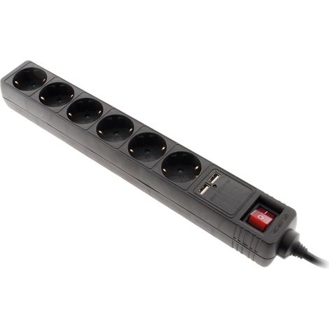 Multiprise Schuko 6x16A + 2 USB-A - Noir (1/5)