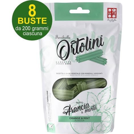 Snack Bars pour chiens Ortolotti goût orange et menthe Petit format 8 sachets de 200 g chacun