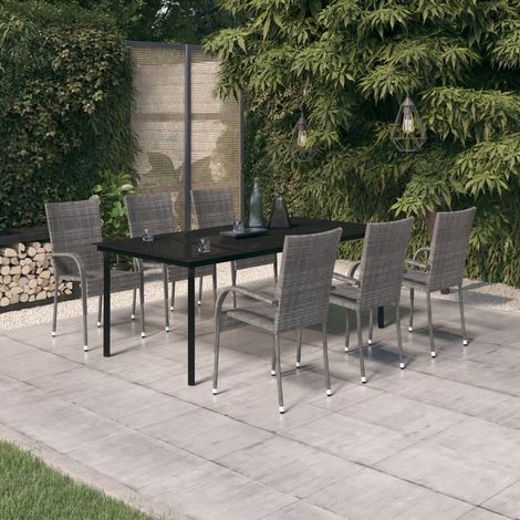 Ensemble Table et Chaise de Jardin 7 pcs - Ensemble de salle à manger de jardin Gris et noir BV412794 - BonneVie (1/5)