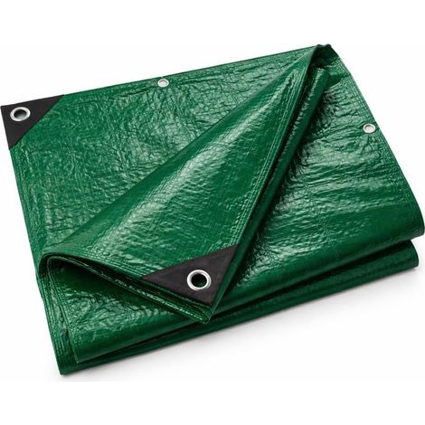 Bâche de protection - 200 g/m² - Vert - Avec œillets - Imperméable - Bâche de jardin et bâche de protection - Bâche multi-usage - Bâche de chantier pour tente et camping - 3 x 3 cm (1/5)
