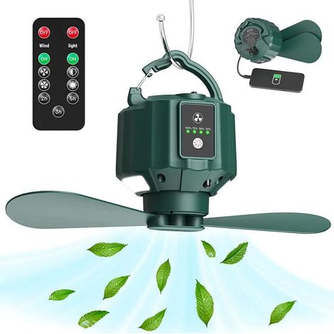 2 in 1 Camping Fan with LED Light, Tent Fan, Portable USB Fan, Desk Fan with 5200mAh Rechargeable Battery, Ideal for Office Camping (1/5)