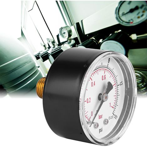Manomètre à cadran de 50 mm, raccord arrière 1/4 BSPT pour air, eau, huile et gaz (0-15 PSI 0-1 Bar) (1/5)