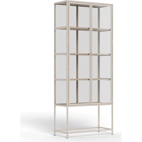 Estantería Norsica Sevferi 142, Gris, Con puertas, Cerrable, MDF, Vidrio templado, Metal, Número de puertas: 2, Número de cajones: 0, 186x77x35cm (1/5)