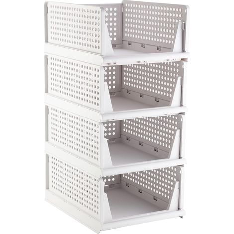 Weißer Aufbewahrungskorb 33,5 x 43 x 18,5 cm, 4-teilig, Schubladenteiler aus Kunststoff, Bürobehälter für Schrank, Küche (1/5)
