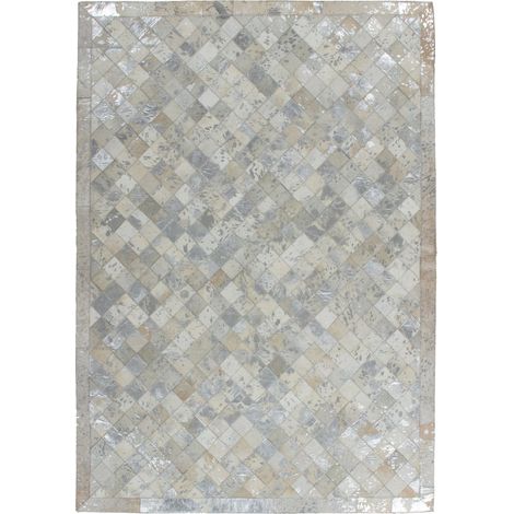 Tappeto Eclipse 200 in Vera Pelle Grigio e Argento (1/4)