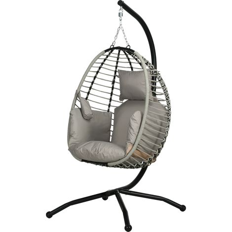 Fauteuil œuf suspendu pliant avec coussin, métal et corde polypropylène, intérieur extérieur