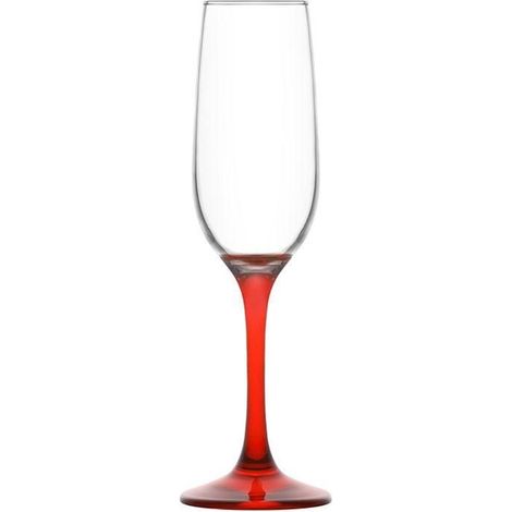 Trade Shop - Conjunto De Vidrios De Flauta De 6pcs Para Champán Con Vidrio Brillante Con Vástago Rojo De 215 Cc -