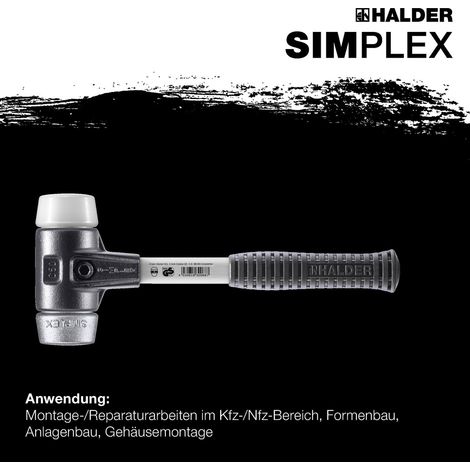 HALDER SIMPLEX Schonhammer Ø 50 mm Superplastik / Weichmetall mit verstärktem Tempergussgehäuse und Fiberglasstiel (1/5)