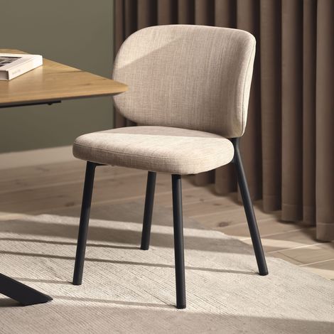 Lot de 2 chaises 49x52x81 cm en tissu taupe et pieds noir - NERKA (1/5)