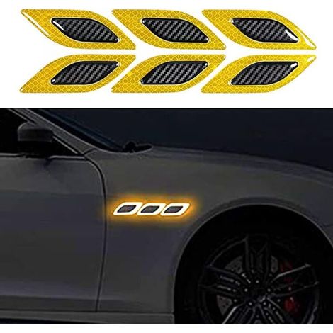 6 PCS Autocollant 3D à Bandes réfléchissantes, Autocollant réfléchissant pour Capot de Voiture,Autocollants réfléchissants à Haute intensité pour la visibilité de Nuit pour Voiture SUV (Jaunec