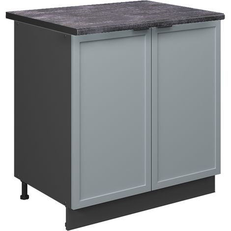 Mobile lavello cucina Fame-Line, Blu-grigio chiaro, 80 cm con ripiano, PL Antracite, Vicco