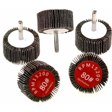 Lot de 5 disques abrasifs à lamelles Grain 80 Diamètre 50 mm Tige 6 mm pour perceuse