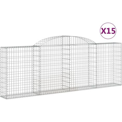 Paniers à gabions arqués 15 pcs  Mur en gabion 300x30x100/120 cm fer galvanisé