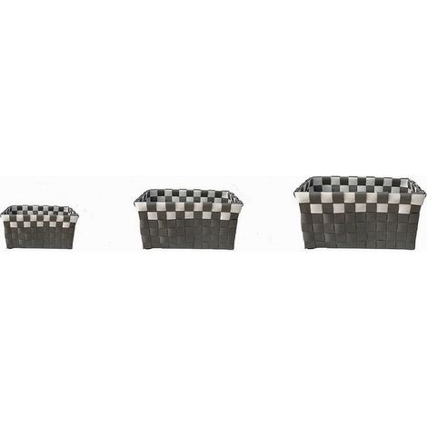 Trade Shop - 3er-Set rechteckige Badezimmer-Organizer-Körbe aus Stoff, Grau/Weiß, 59081 -