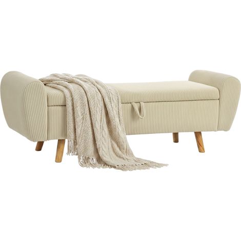 Banc coffre de rangement - HOMCOM - accoudoirs - pieds en bois d'hévéa - velours côtelé - 150 x 45 x 51 cm - beige (1/5)