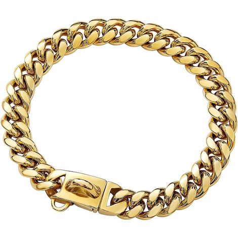 Collier pour chien, QttvbTna, chaîne cubaine, 14 mm, 25-66 cm, or