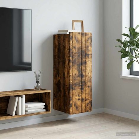 Armoire murale 1 porte 2 étagères chêne fumé en bois d'ingénierie 33 x 34,5 x 94 cm - PANGIVO (1/5)