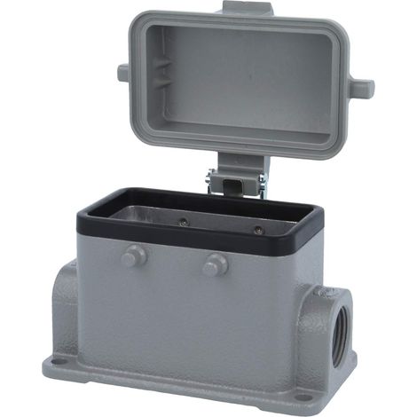 HARTING Han 10B Embase à monter en saillie bas, 2xM20 sortie de câble latérale, pour 2 étrier (sur partie supérieure) avec capuchon de protection en plastique - 1 Stück (1/3)