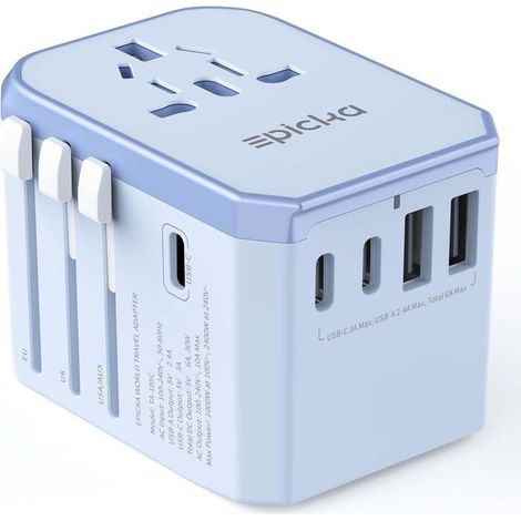 Adaptateur Prise Universelle de Voyage,Prise Universelle Voyage 30W,Adaptateur Universel de Voyage avec 2 USB et 3 USB Couleur:Ble (1/5)
