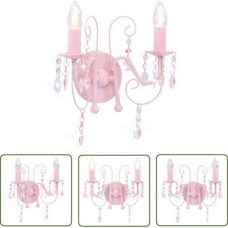 The Living Store Applique murale à perles Rose 2 ampoules E14 - Applique Murale - Luminaire Mural - Lampadaire - Éclairage Intérieur - Ambiance Chaleureuse (1/5)