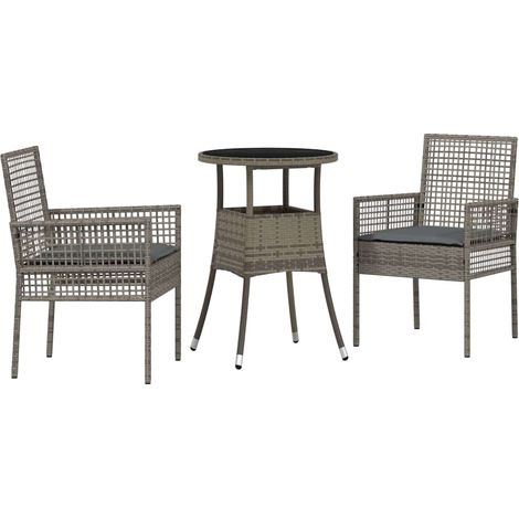 Maison Exclusive - Garten Essgruppe 3 pcs Grau Poly-Rattan
