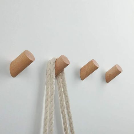 Lot de 5 patères murales en bois naturel pour ranger vêtements, foulards, chapeaux et sacs, diamètre 30 mm (1/4)