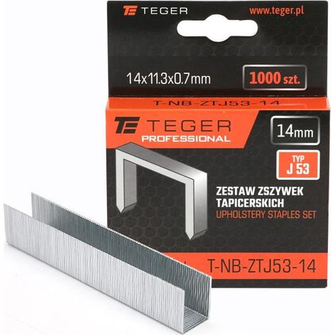 Jeu d'agrafes professionnelles pour tapisserie (type J/53) 14/11,3/0,7 mm / 1000 pièces / teger (1/2)