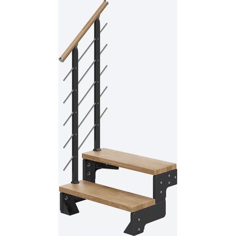 Dolle Modultreppe Gardentop Innen Eiche 2 Stufen 36-44cm Geschosshöhe 85cm Stufenbreite inkl. Geländer (1/4)