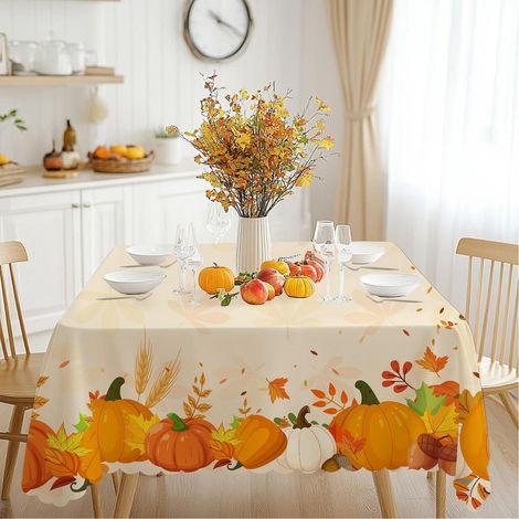 Herbst Tischdecke abwaschbar 140x180 cm mit Kürbis Motiv, wetterfest für Outdoor