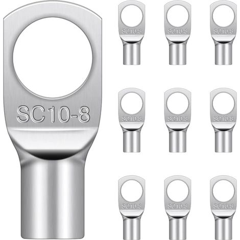 Lot de 20 Cosses Tubulaires 10mm² M8, Hanibos Embouts Électriques Ronde à Œillet en Cuivre Étamé, Manchons à Sertir Annulaires 10mm² (1/5)