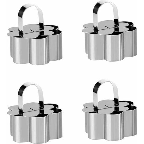 Un juego de 4 aros para pasteles con forma de flor, moldes de acero inoxidable para pasteles caseros, perfectos para hacer mousses y postres.